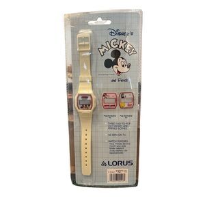 Disney Lorus Mickey‎ Mouse and Friends White Band Pop Out Scene Digital Watch